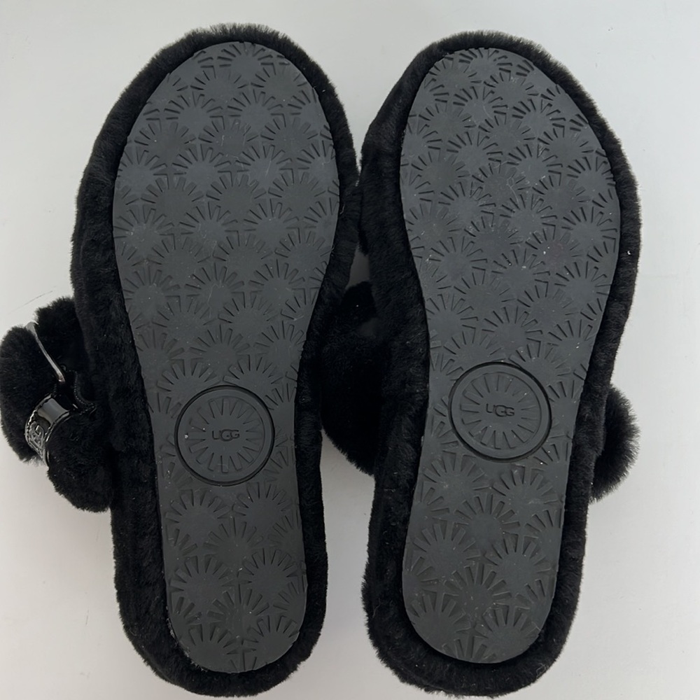 UGG Fuzz Yeah Black Furry Fur Slide Sandal - Picture 8 of 10